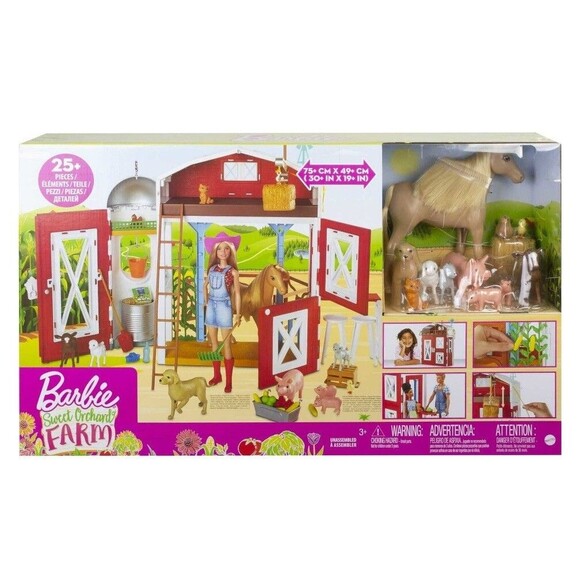480.webp Barbie Sweet Orchard Barn Farm House Playset 11 Animals Working 15pc Horse New
